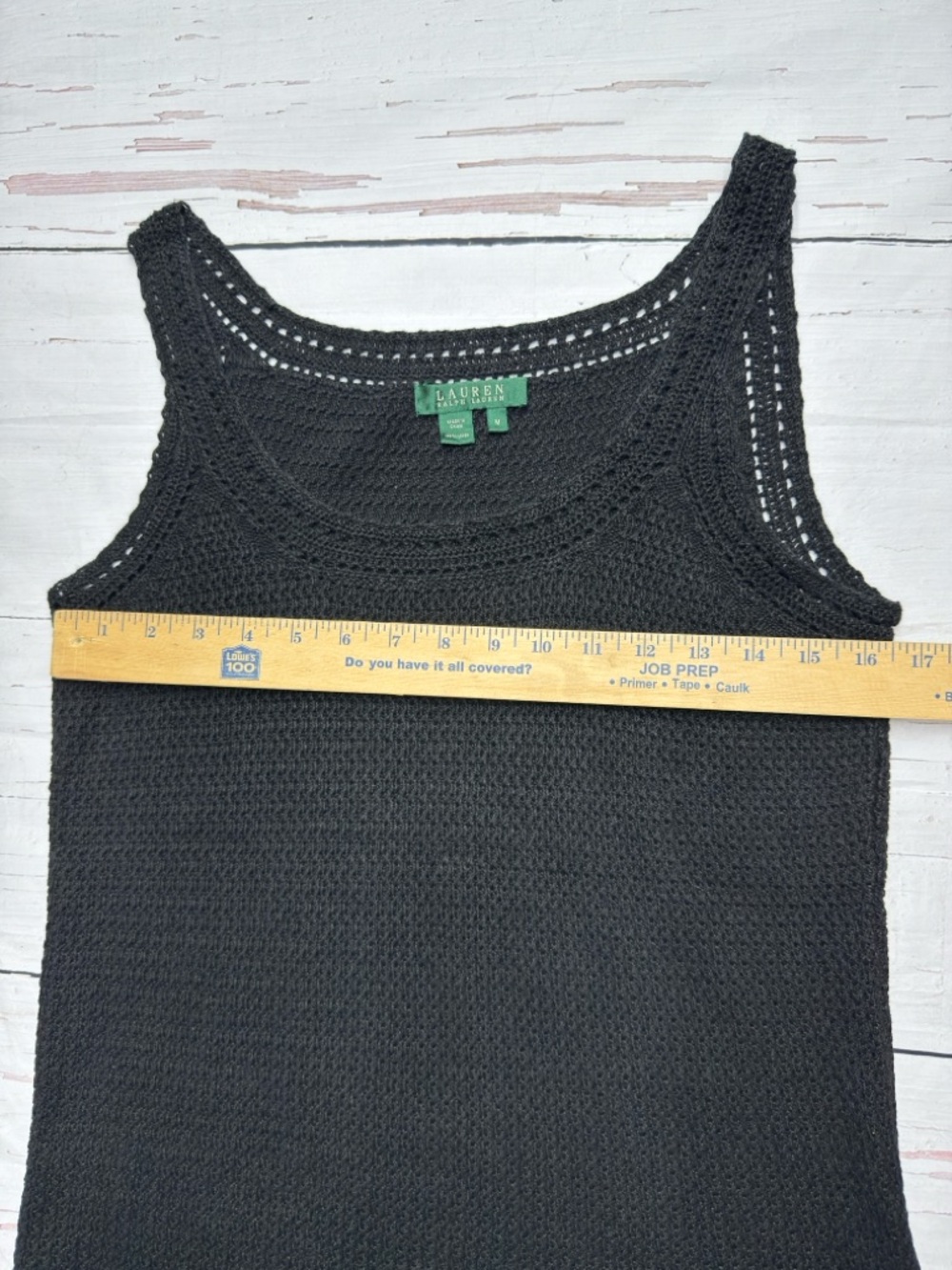 Lauren Ralph Lauren Crochet Linen Tank Top Black M Coastal Boho - Picture 7 of 7